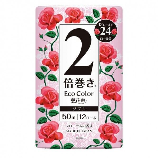 トイレットペーパーエコカラー花束ピンク2倍巻きダブル1セット(12ロール/パック×80パック入) 02969 1セット