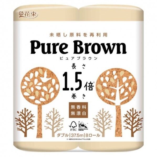ピュアブラウン Pure Brown ダブル 1.5倍 無漂白 未晒し 8ロール×8パック
