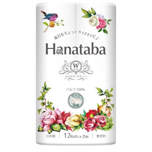Hanataba パルプ 100% トイレットペーパー ダブル 12ロール×8パック
