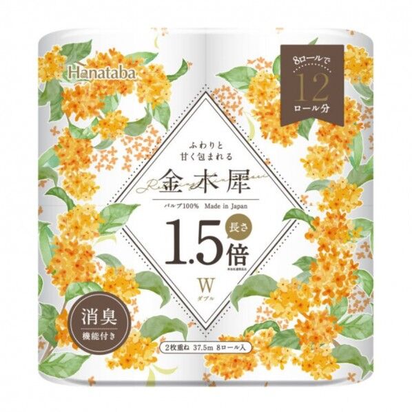 Hanataba 金木犀1.5倍巻き 8ロール×8パック(ダブル・パルプ) ホワイト 8パック
