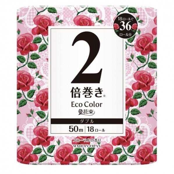 エコカラー花束ピンク 2倍巻き 18ロール×4パック ダブル