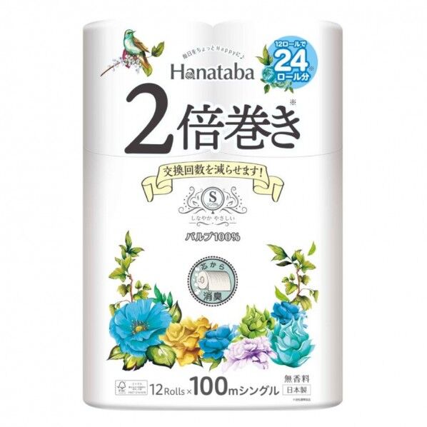 Hanataba 2倍巻き 12ロール×6パック シングル ホワイト 6パック