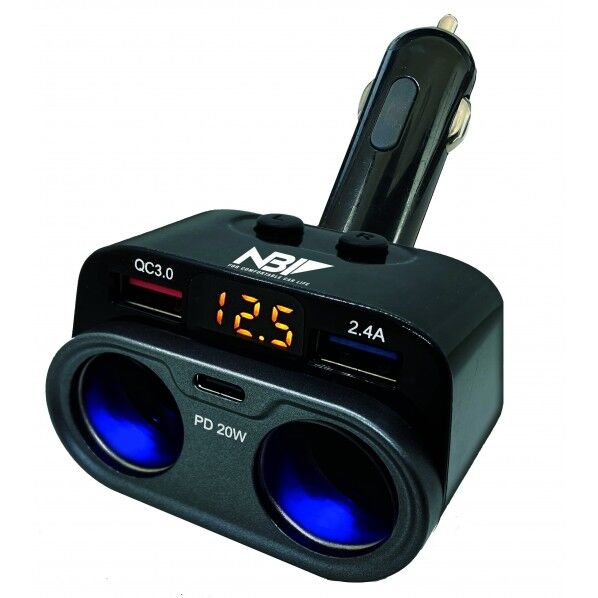 激速充電 2連ダイレクトソケットUSB A+A+C 電圧監視モニター付き DC12V/24V対応