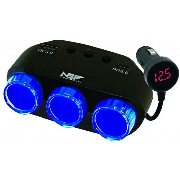 激速充電 3連DCセパレートソケットUSB A+C 電圧監視モニター付き DC12V/24V対応