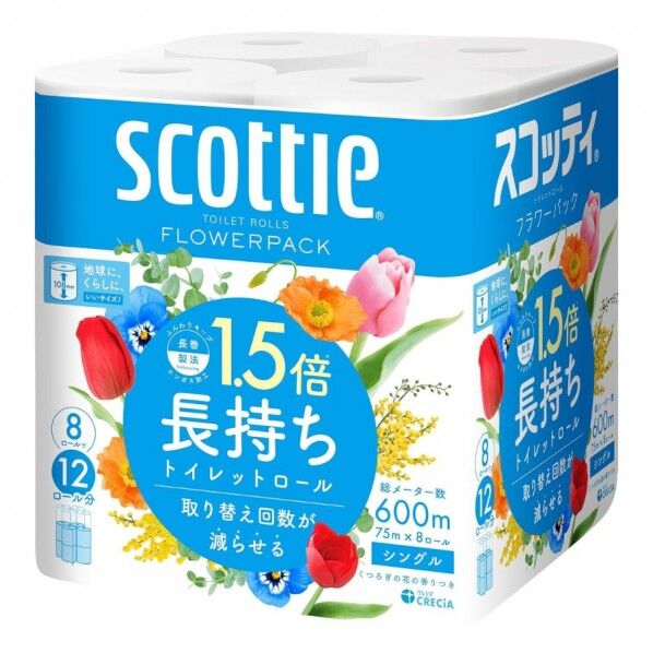 スコッティ フラワーパック 1.5倍長持ち シングル 8ロール×8パック - 8パック