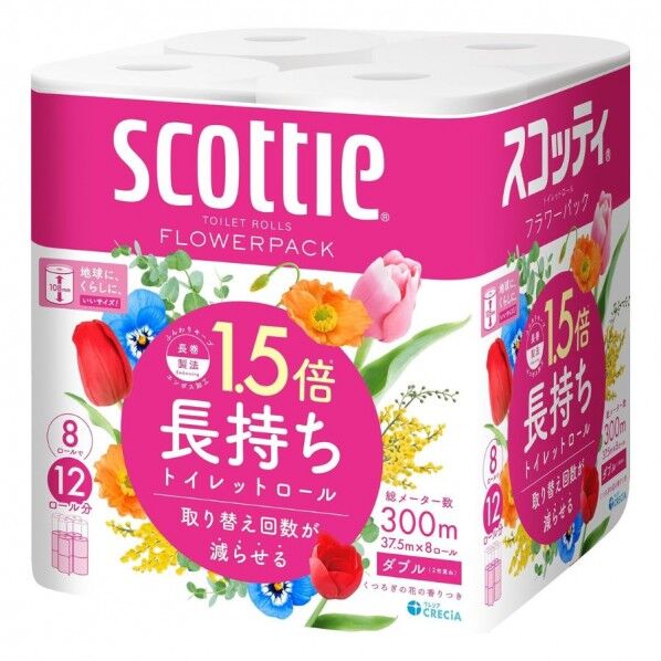 スコッティ フラワーパック 1.5倍長持ち ダブル 8ロール×8パック - 8パック