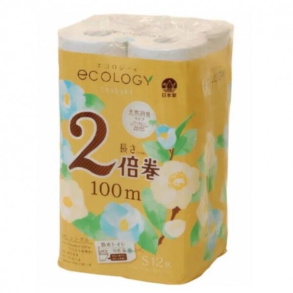 特殊東海エコロジー トイレットペーパー エコロジー2倍巻き シングル 100m 12ロール 107mm×100m/パッケージ寸法:210×210×322mm 004771404 1パック