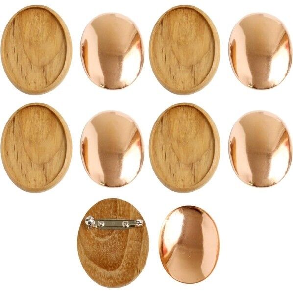 日本紐釦貿易 木製ブローチ台 銅板・ピン付 楕円