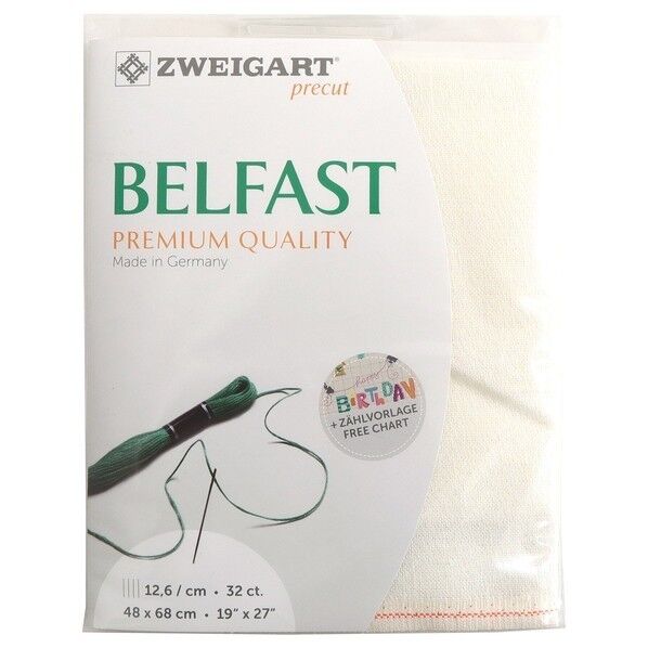 ツバイガルト ZWEIGART BELFAST ベルファスト リネン刺しゅうクロス 32CT 約48×68cm ラメホワイト ZW3609P-1111 1枚
