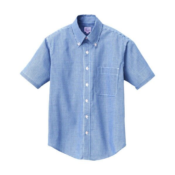 半袖ギンガムチェックボタンダウンシャツ(男女兼用) 008ネイビー S 7825 1