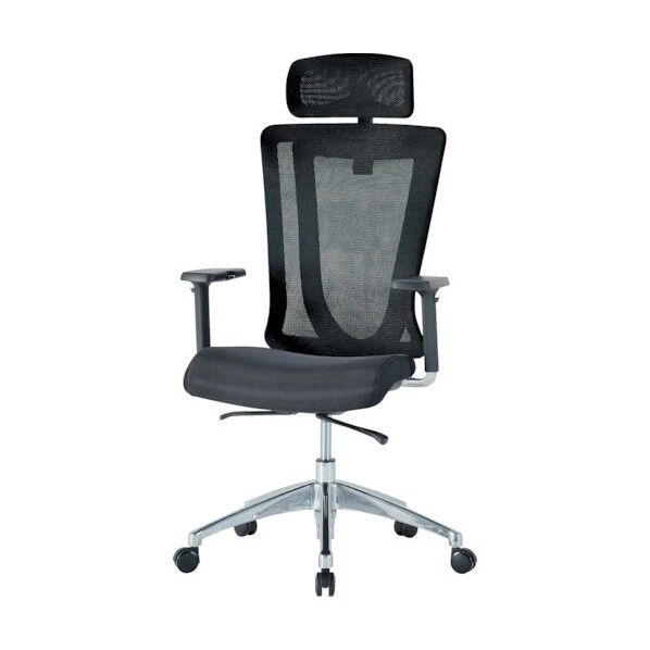 チェア ヘッドレスト付 背メッシュ張り ブラック ALP-117A BK 1点