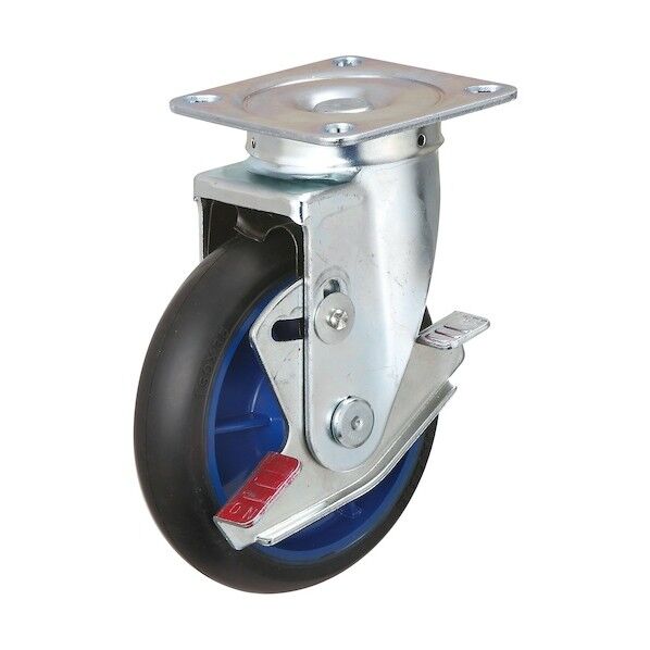 低始動抵抗キャスターゴム車輪付タイプ 150径 旋回金具付黒色ゴム