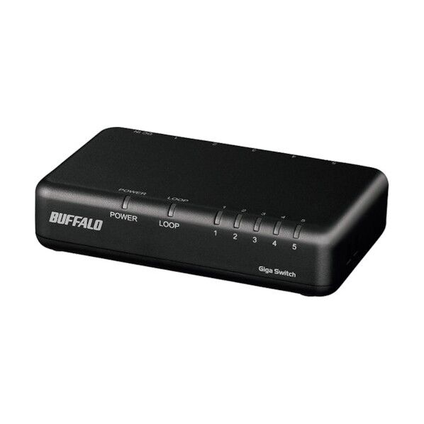 Giga 5ポート スイッチングハブ 電源外付け プラスチック筐体 ブラック LSW6-GT-5EPL/BK 1個