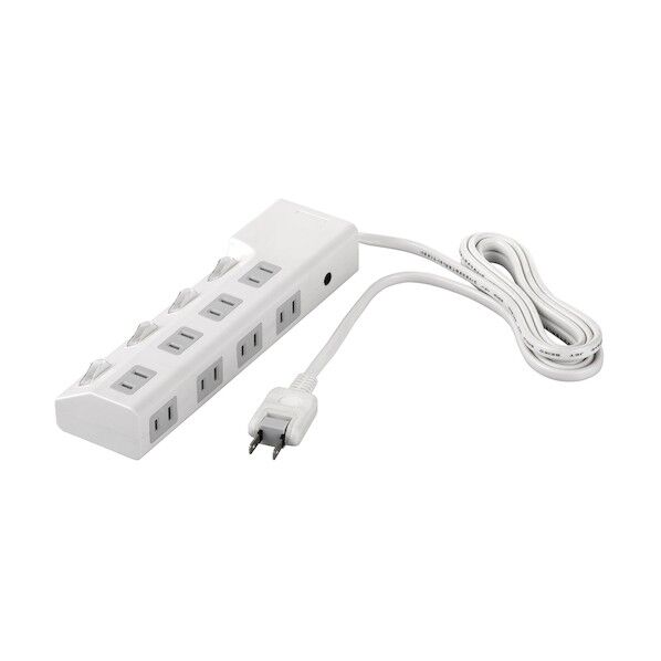 2ピン式電源タップ 8個口タイプ 雷サージ防止/個別スイッチ4個付 1.5m ホワイト BSTAPSD2815WH 1個
