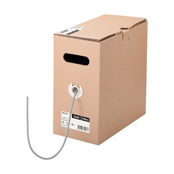 Cat6 LANケーブル 100m 単線 ライトグレー