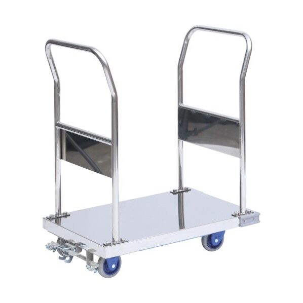 小型静音ステンレス台車(両ハンドル固定式)フットブレーキ付 SUS-103GS+FB 1点