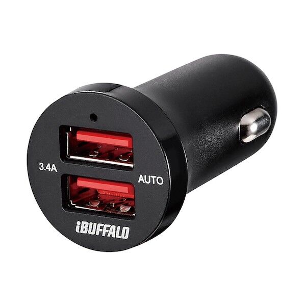 バッファロー 3.4A シガーソケット用USB急速充電器 AutoPowerSelect機能搭載 2ポートタイプ ブラック ブラック BSMPS3402P2BK 1個