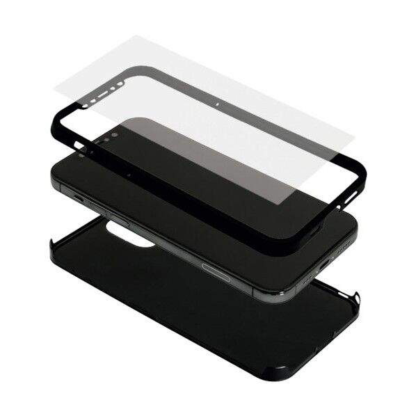 iPhone 12/12 Pro用フルカバーハードケース 360°包み込んでキズから守る マット画面保護ガラス付き ブラック OWL-CVIC6111-BK 1点