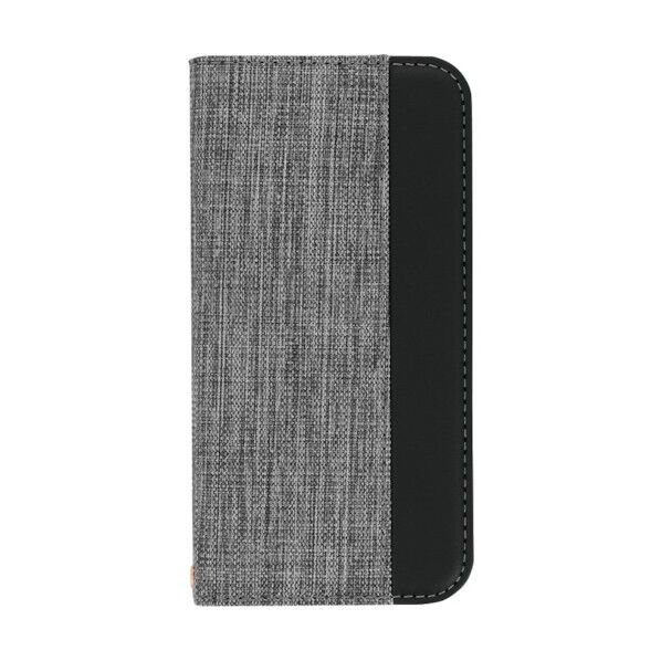 ファブリック素材とPUレザーを縦にあしらったバイカラーデザイン iPhone13専用 THE PUレザー手帳型ケース OWL-CVID6103-GYBK 1点