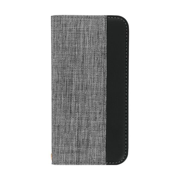 ファブリック素材とPUレザーを縦にあしらったバイカラーデザイン iPhone13 Pro専用 THE PUレザー手帳型ケース OWL-CVID6103P-GYBK 1点