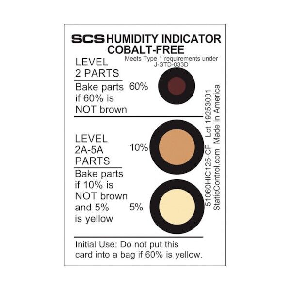 湿度表示カード 相対湿度5% 10% 60% コバルトフリー 51060HIC125-CF 125枚