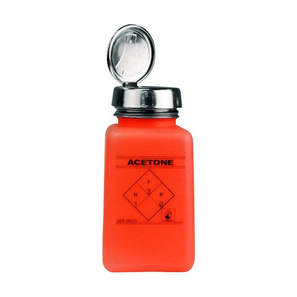 デスコジャパン 静電気拡散性ボトル オレンジ色 ワンタッチ HDPE 180cc「ACETONE」の印刷 35271 1点
