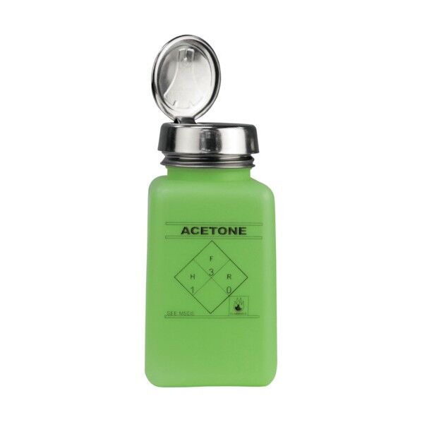 デスコジャパン 静電気拡散性ボトル 緑色 ワンタッチ HDPE 180cc「ACETONE」の印刷 35274 1点