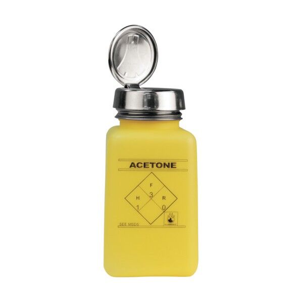 デスコジャパン 静電気拡散性ボトル 黄色 ワンタッチ HDPE 180cc「ACETONE」の印刷 35277 1点