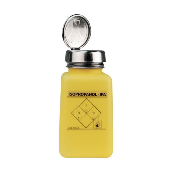静電気拡散性ボトル 黄色 ワンタッチ HDPE 180cc「IPA」の印刷 35278 1点