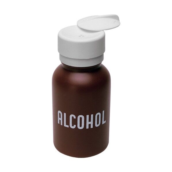 デスコジャパン ディスペンサー LASTING-TOUCH 茶 丸型 高密度ポリエチレン 240cc ALCOHOLの印字 35601 1点