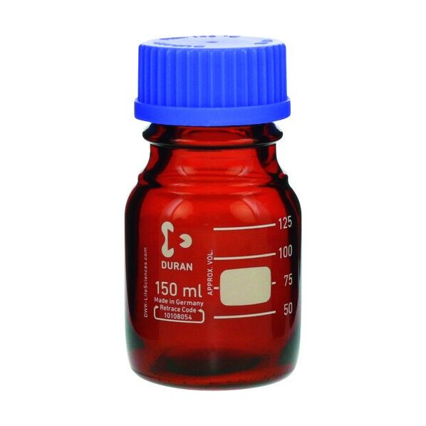 ねじ口びん(メジューム瓶)茶褐色青キャップ付150mL 017210-150A 10個