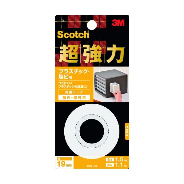 ※法人専用品※3M(スリーエム) スコッチ 超強力両面テープ(プラスチック・塩ビ用) 白 KPL-19 1点...