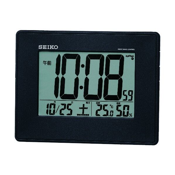 セイコータイムクリエーション 温湿度計付き掛置き兼用電波時計 165×26×127mm 黒 SQ770K 1台...