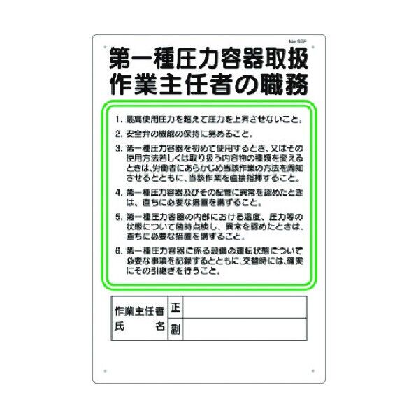 職務標識 第一種圧力容器取扱作業主任者の職務