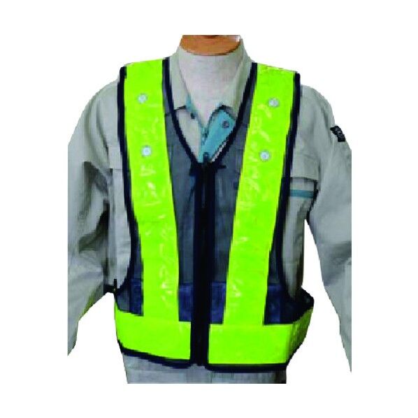 ピカベス 作業灯付LED反射ベスト 紺メッシュ+ライム反射赤LED TY-301A 1点