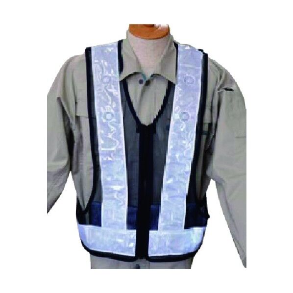 ピカベス 作業灯付LED反射ベスト 紺メッシュ+白反射+赤LED TY-301B 1点