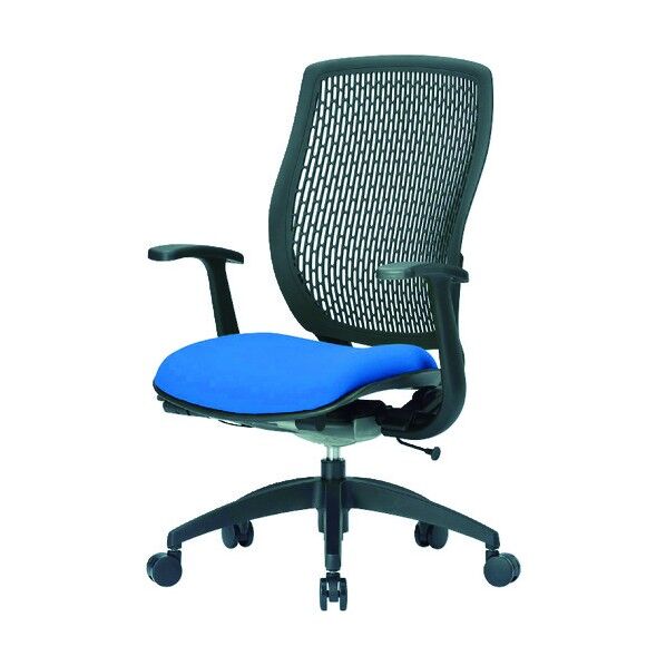 事務用回転イス(ハイバック肘付き) 座面ブルー 背面ブラック MA-1535(FG3)BU-BK 1点