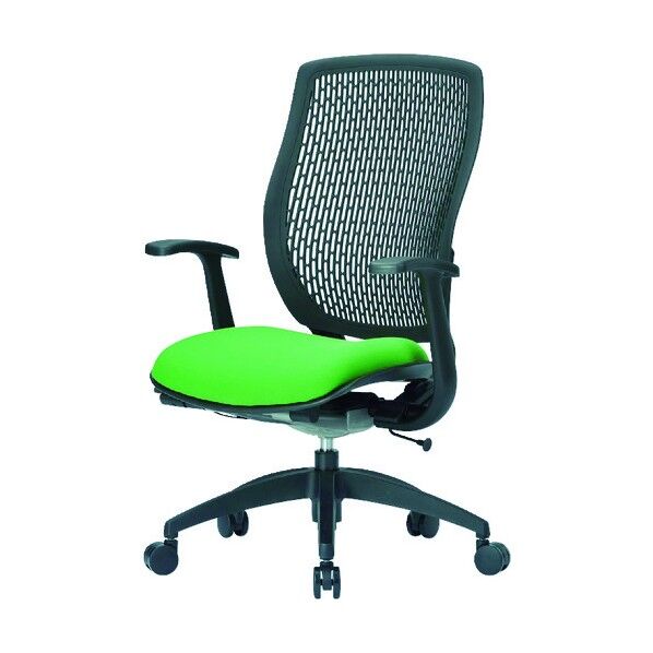事務用回転イス(ハイバック肘付き) 座面グリーン 背面ブラック MA-1535(FG3)GN-BK 1点
