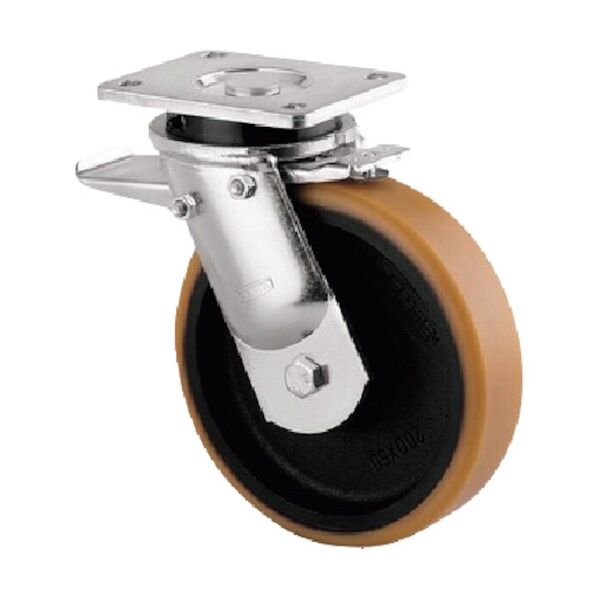 超重荷重用キャスターKAPPA(ポリウレタン車) φ200 自在式(トータルロック付) 9652FTP200P63 WT50 1点