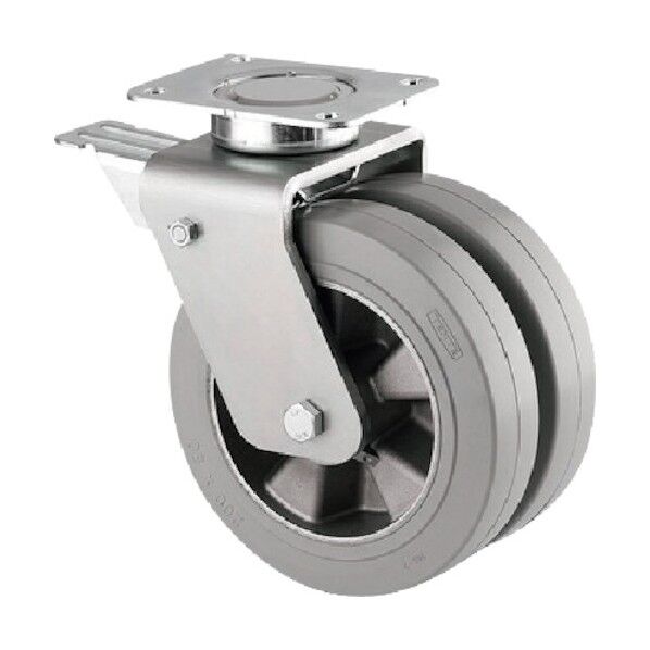 重荷重用高性能双輪キャスターDELTA TWIN(ゴム車・タイヤ痕レスタイプ・メンテナンスフリー) φ160 自在式(トータルロック付) 9942IFP160P63 1点