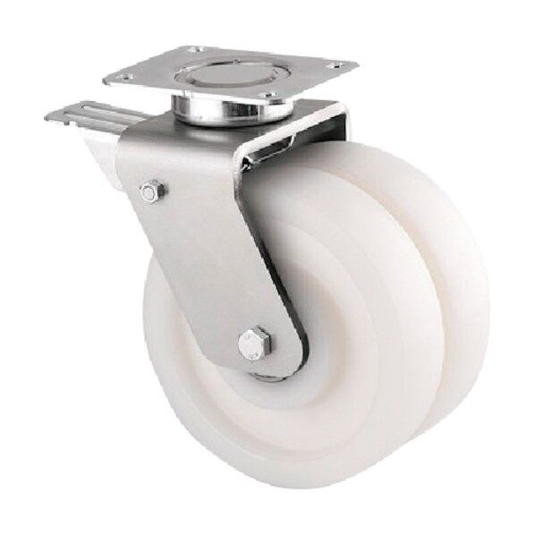 重荷重用高性能双輪キャスターDELTA TWIN(ナイロン車・メンテナンスフリー) φ200 自在式(トータルロック付) 9942UOO200P63 1点