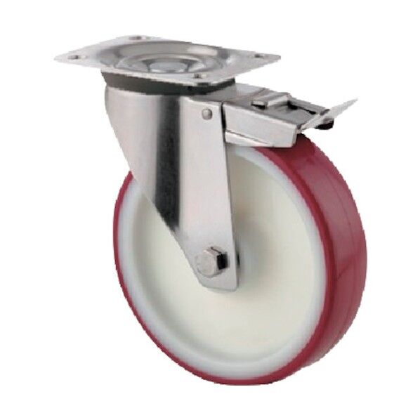 プレート式キャスターZETA(ポリウレタン車・ステンレス金具) φ160 自在式(トータルロック付) 8677UAD160P63 1点