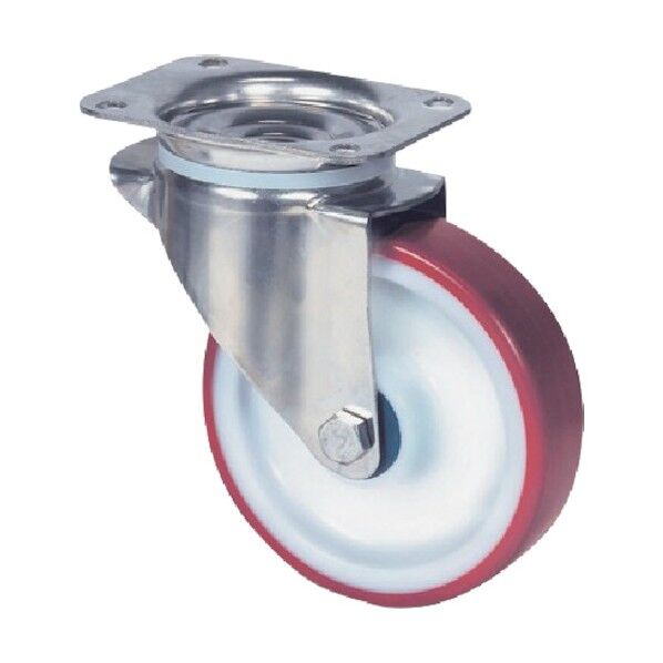 プレート式キャスターALPHA(ポリウレタン車・ステンレス金具) φ200 自在式 8470UAD200P63 RED 1点