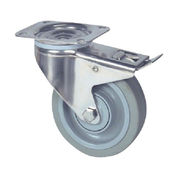 プレート式キャスターALPHA(タイヤ痕レスタイプ・ステンレス金具) φ200 自在式(トータルロック付) 8477UFX200P63 1点