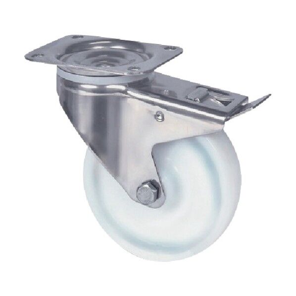 プレート式キャスターALPHA(ナイロン車・ステンレス金具) φ200 自在式(トータルロック付) 8477UOO200P63 1点