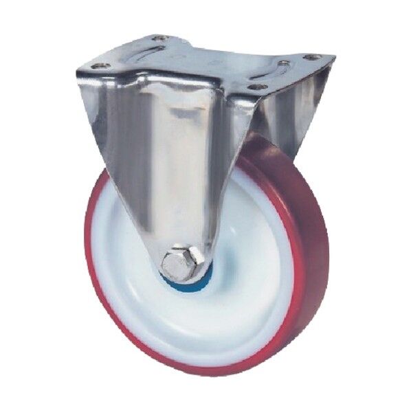 プレート式キャスターALPHA(ポリウレタン車・ステンレス金具) φ160 固定式 8478UAD160P63 RED 1点