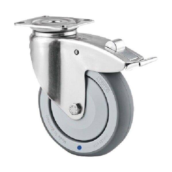 プレート式キャスターAGILA(エラストマー車・ステンレス金具) φ125 自在式(トータルロック付) 7477PJC125P50 1点