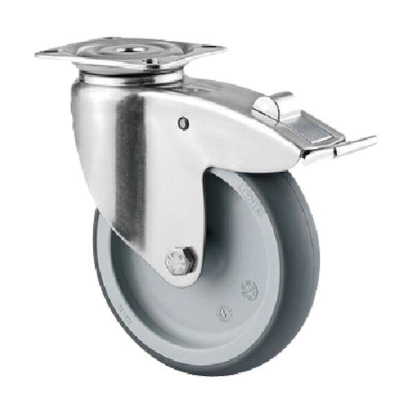 プレート式キャスターAGILA(エラストマー車・ステンレス金具) φ125 自在式(トータルロック付) 7477PJO125P50 1点