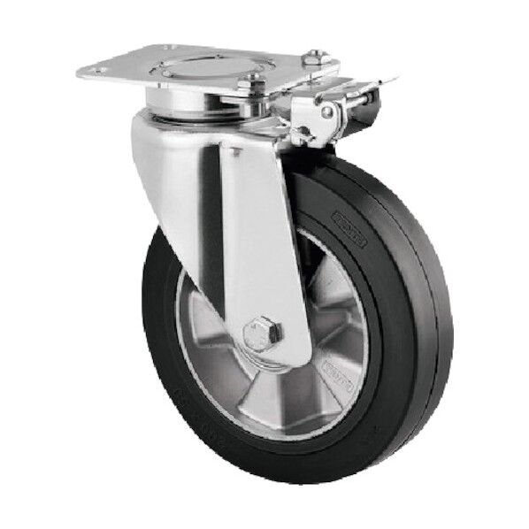 重荷重用高性能旋回キャスターDELTA(ゴム車・メンテナンスフリー) φ200 自在式(方向ロック付) 3641IEP200P63 1点