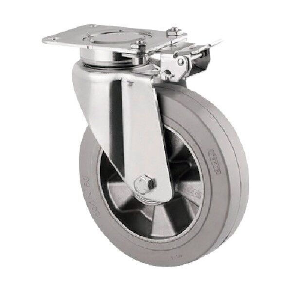 重荷重用高性能旋回キャスターDELTA(ゴム車・メンテナンスフリー) φ200 自在式(方向ロック付) 3641IFP200P63 1点